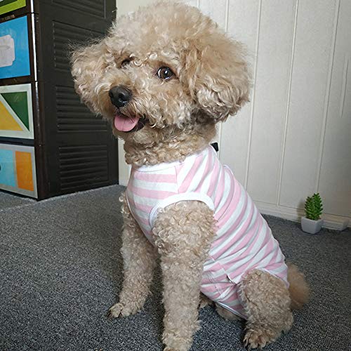 Dog’s Recovery Suit Post Surgery Shirt for Puppy (Large / pink white stripe)