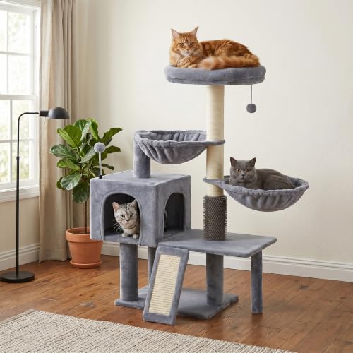 Cat Tree with Cat Condo and Two Hammocks (Small / grey2)