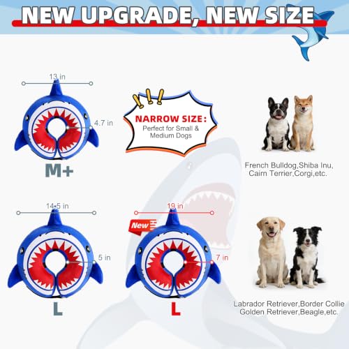 Inflatable Dog Cone Collar (Blue Shark / M+ (Neck:13-15in))