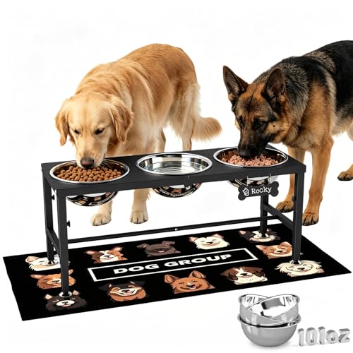 Extra Large Elevated Dog Bowls (Black-XX, 3 Bowls / Height:11.8 in-17.7 in)