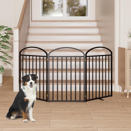 3 Panels Full Matel Freestanding Dog Gates (【3 Panels】72"W*32H" / Black)