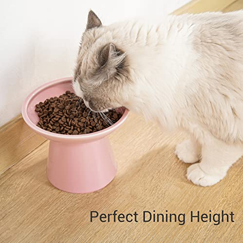2 Pack Extra Wide Elevated Ceramic 6.2" Shallow Cat Food Bowls (Pink-2 Food Bowl)