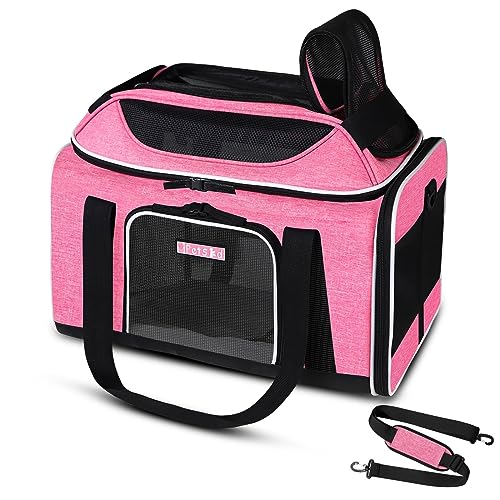 Top Expandable Small Pet Carrier 18"x13"x9.5" Airline Approved (18.0"L x 13.0"W x 9.5"H / Pink)