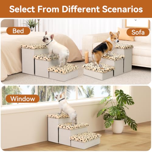 Dog Stairs with Storage (Beige Leopard Lids No Condo / 3)
