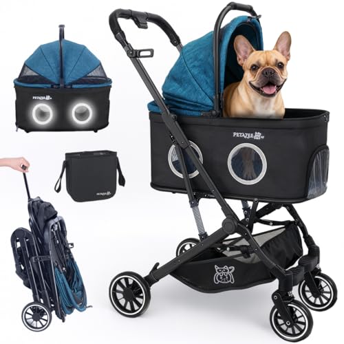 NT·hut 3-in-1 Pet Stroller for Small and Medium Dogs and Cats, Up to 50 lbs (Black Teal Turquoise)