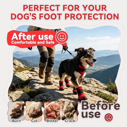 All Weather Dog Boots for Paw Protection (RED / #8 (Width 2.6 inch) for 52-65 lbs)