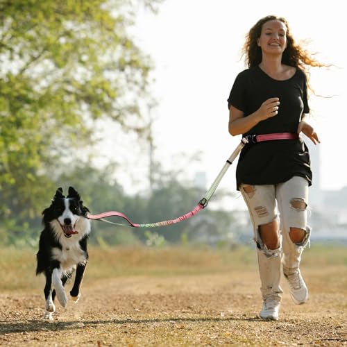 Hands Free Dog Leash for Medium Large Dogs Heavy Duty (Pink)