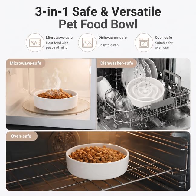 Elevated Slow Feeder Ceramic Dog Bowls 8.26in (White / 8.26in)