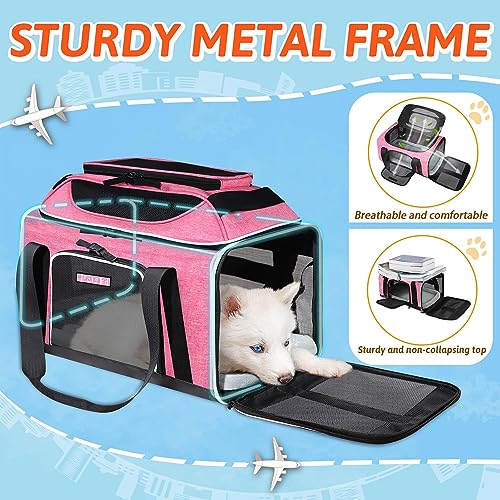 Top Expandable Small Pet Carrier 17"x12"x8.5" Airline Approved (17.0"L x 12.0"W x 8.5"H / Pink)