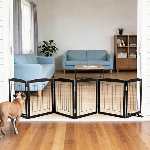Freestanding Dog Fence Indoor (Black / 【6 Panels】120''w x 24''h)