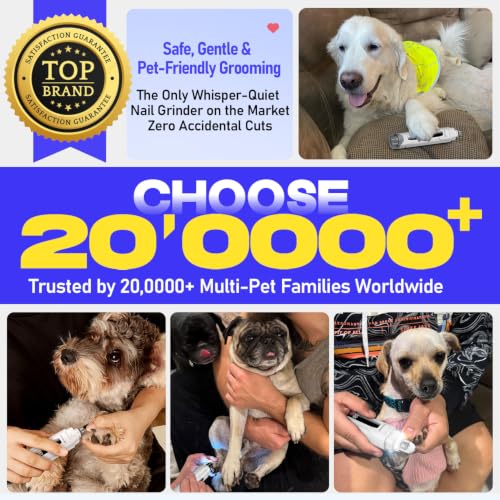Whisper Quiet Dog Nail Grinder 50%More Power for Sensitive Dogs (White)