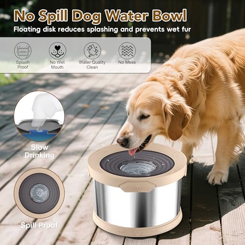 12L Dog Water Bowl No Spill Stainless Steel for Slow Drinking Beige (12L / Beige)