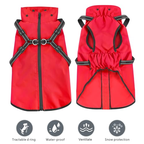 Dog Raincoat Waterproof Dog Hoodie Reflective Dog Raincoat Hooded Adjustable Rain Jacket for Small Medium Large Dogs Puppies (S / Red)