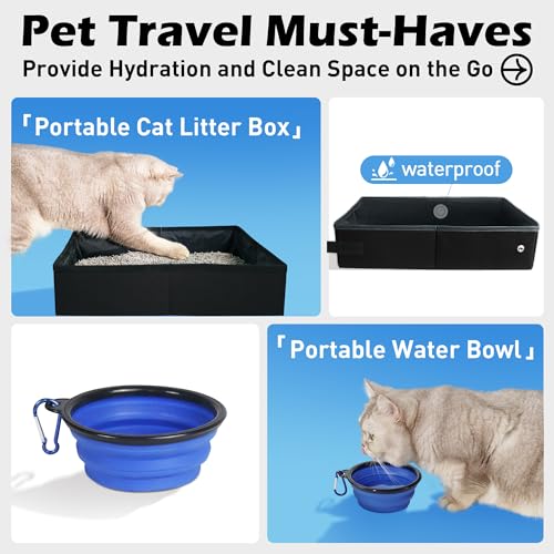 Large Cat Carrier 24"x16.5"x16.5" Soft (Blue (With Litter Box） / 24.0"L x 16.5"W x 16.5"H)