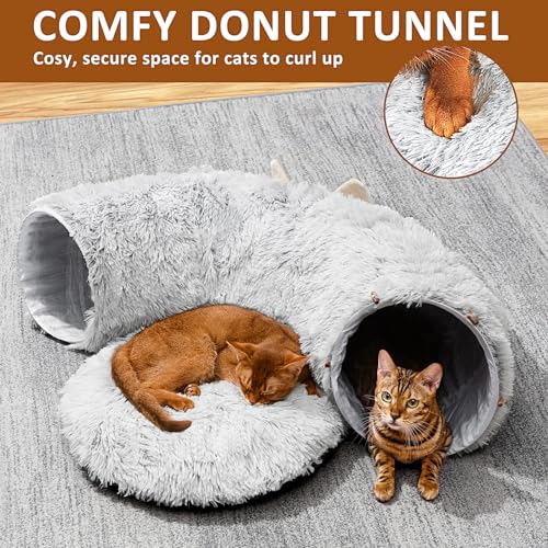 Cat Tunnel with Cat Bed for Indoor Cats (GREY)