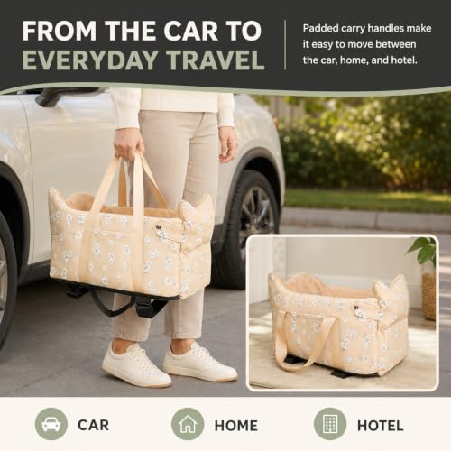 Center Console Dog Car Seat Safe Travel for Small Dogs Under 15 lbs (Apricot)