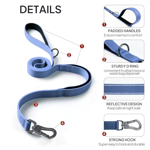 4FT 1IN Heavy Duty Dog Leash for Large Dogs with 2 Padded Handles (Ultramarine / 1 in x 4 ft)
