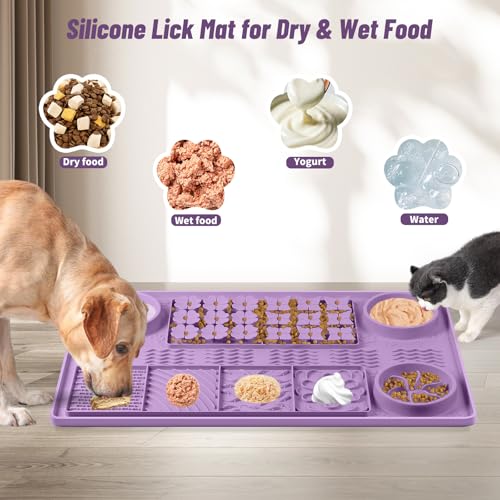 Silicone Lick Mat for Dogs 32"x 20" Large Slow Feeder Mat (Purple:32"x20")