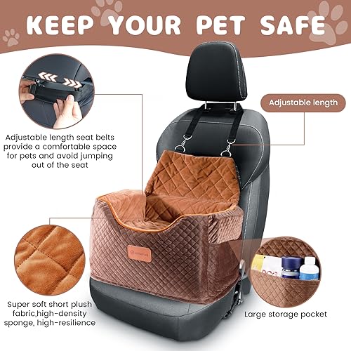 Memory Foam Booster Dog Car Seat with Washable Removable Cover (Brown / Small)