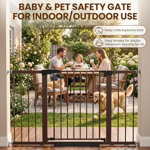 29.7 51 Inch Extra Wide Baby Gate for Stairs (Brown / 29.7-51"W x 28"H)