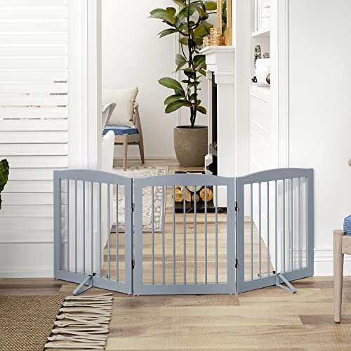 Freestanding Pet Gate for Dogs (24" Height-3 Panel / Gray)