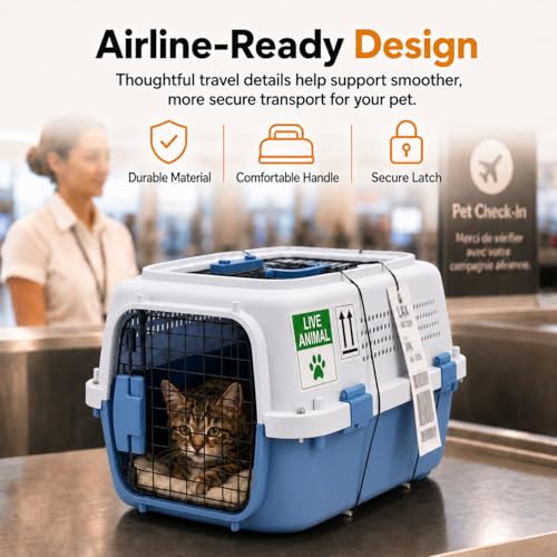 23" Airline Approved Cat Carrier Hard Shell (Blue / 22.8"L x 14.6"W x 13.4"H)