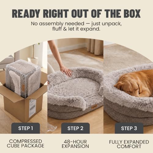 Fluffy Orthopedic Dog Beds Large Sized Dog (Sand / L(43", UP to 90lbs))