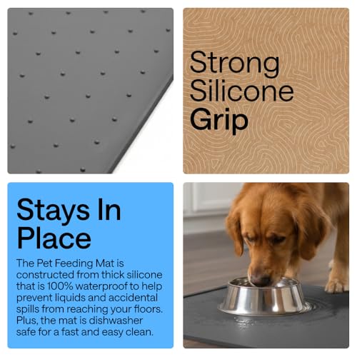 Dog Food Mat 100% Waterproof Silicone (Charcoal / 16"l X 10"w)