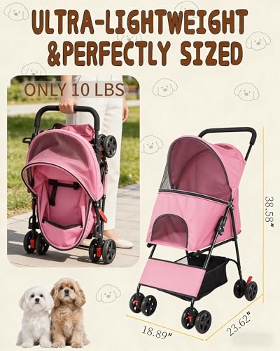 Pet Stroller for Small Dogs Cats (PINK)
