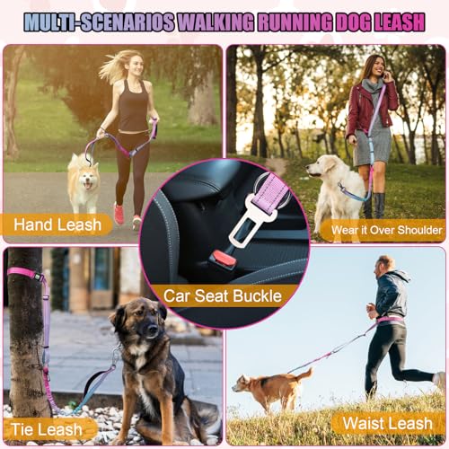 Heavy Duty Hands Free Dog Leash (XL - 3 Handles, 5.4-7.0 FT Length / Gradient Pink)