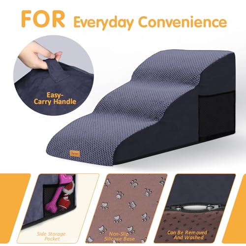 High Density Extended Foam Dog Ramp&Steps 3 Tiers (Blue / 33.1*15.7*15.7)