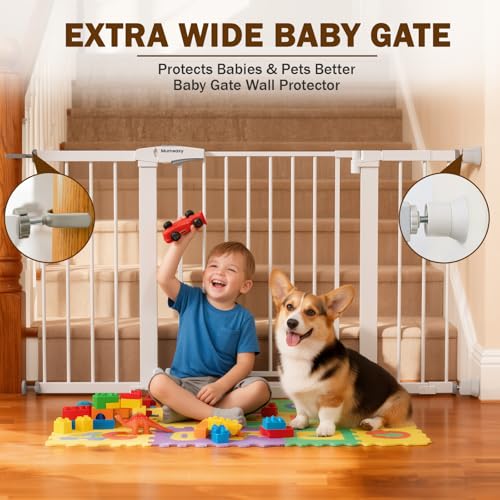 29.7 51 Inch Extra Wide Baby Gate for Stairs (White / 29.7-51"W x 28"H)