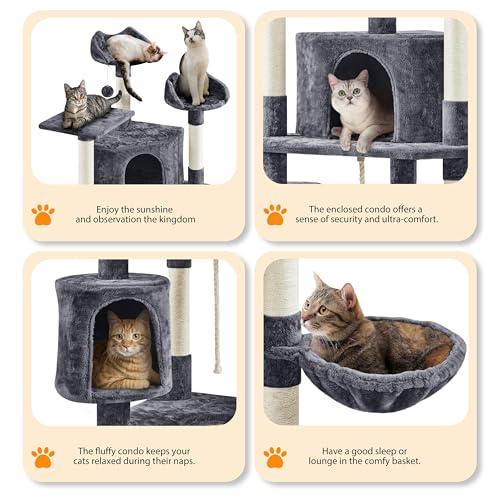 79in Multi Level Cat Tree for Multiple Cats with 9 sisal Posts (Dark Gray)