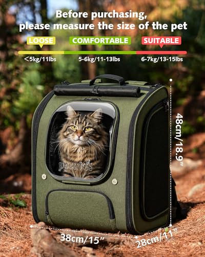 Cat Backpack Carrier (Green / 14.9"L x 11.0"W x 19.6"H)