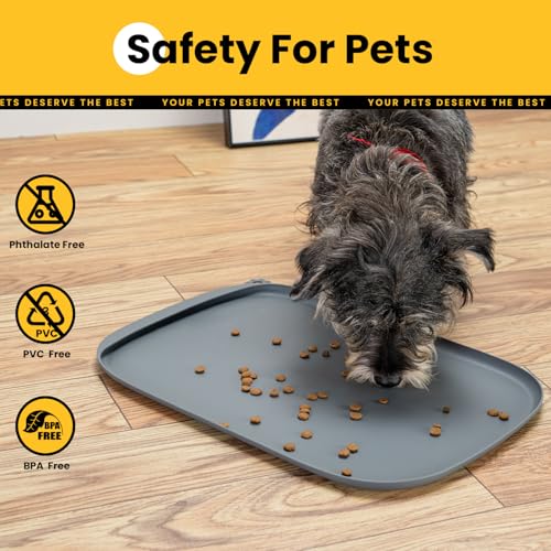 Silicone Dog Food Mat with Side Pocket & Hook Hole (24"L x 16"W / Grey)