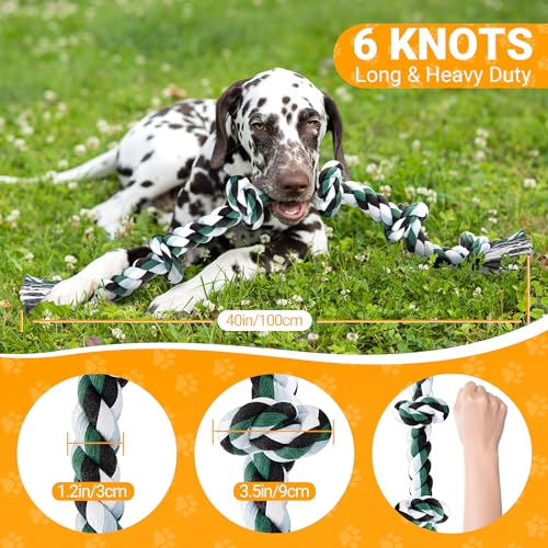 XXL 6 Knot Dog Rope Toy for Aggressive Chewers Large Breeds 40in Long Heavy Duty Dog Teething Chew Toy for Puppy Large Dogs Almost Durable Cotton (40in)