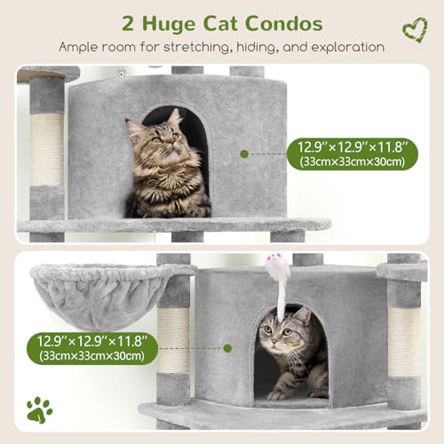 66in Corner Cat Tree Tower for Indoor Large Cat (66inch / Light Gray)