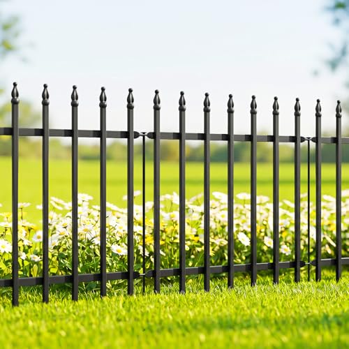 24" H x 24" W Decorative Metal Garden Fence (Black / 24″ H x 20 ft (10 Panels))