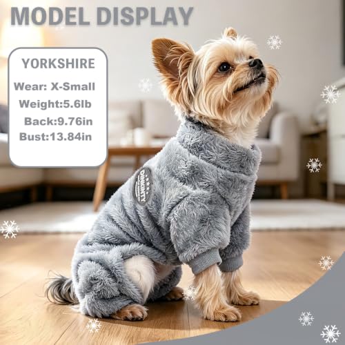 Fleece Dog Pajamas Winter Warm Dog Sweater for Small Dogs Thermal Soft Puppy Pjs Coat Stretchy Jumpsuit Doggie Pet Clothes Outfits Cat Apparel (Grey / Medium)