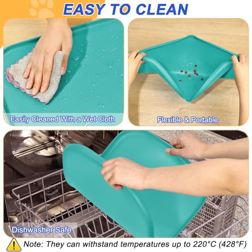 Waterproof Silicone Pet Food Mat with Raised Edge for Dog & Cat (Dark Turquoise / 24"L x 16"W)