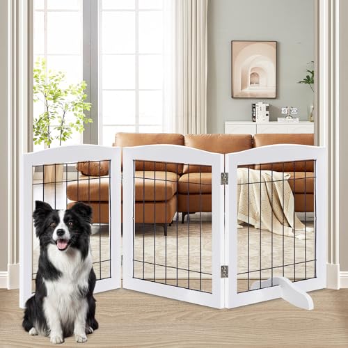 3 Panel Freestanding Adjustable Wooden Dog Gate (30"Height-3 Panel / White)