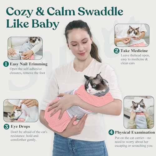 Cat Grooming Wrap for Cutting Nails (S: ( 6-11LB ) / Pink)