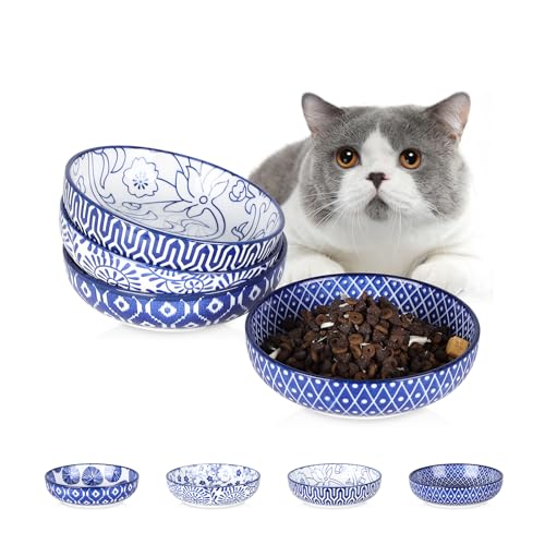 Ceramic Cat Bowls Set of 6 (5.6 Inch, Set of 4 / Vintage Blue)