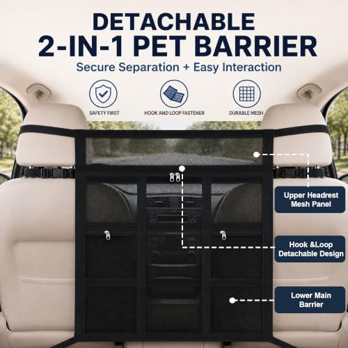 Car Dog Barrier with Hook and Loop Fastener Dual Zipper for Car SUV