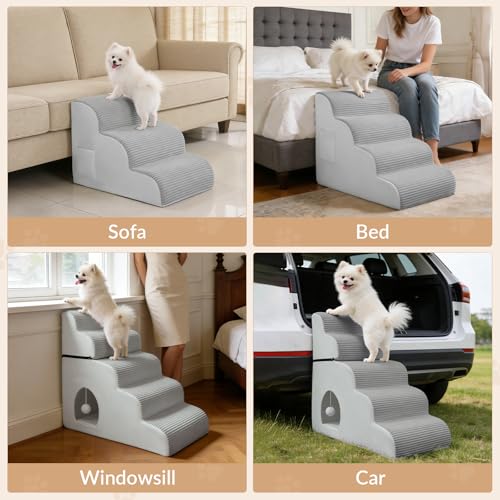 Dog Stairs for High Beds Up to 30" H with Tunnel (Gray / 5-Steps)