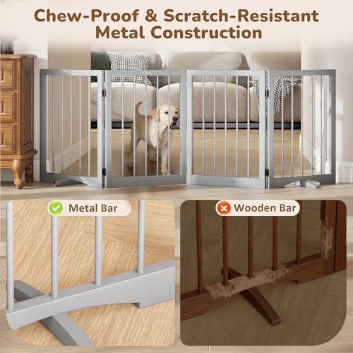 Free Standing Dog Gate Indoor (Gray / 4-Panel, 24"Tall)