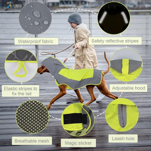 Dog Raincoat Waterproof & Windproof Dog Rain Jacket with Reflective Strips for Rainy Walks (3X-Large / Green)