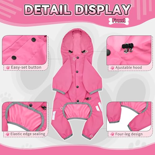 Dog Raincoat Waterproof Dog Rain Jacket with Hood (XS(Back Length10'') / Pink)