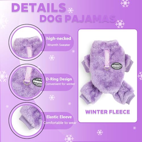 Dog Sweater Winter Warm Dog Pajamas for Small Dogs Fleece Thermal Soft Puppy Pjs Coat Stretchy Jumpsuit Doggie Pet Clothes Outfits Cat Apparel (Purple / X-Small)
