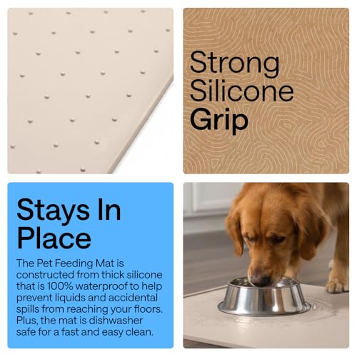 Dog Food Mat 100% Waterproof Silicone (Cream / 26"l X 17"w)